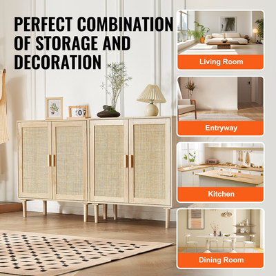 Ντουλάπι VEVOR Rattan με 4 μαγνητικές πόρτες & ρυθμιζόμενα ράφια Σετ 2 φυσικών