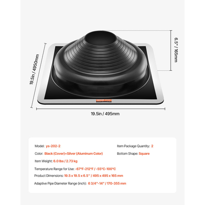 VEVOR 2 τμχ Μεταλλικές μπότες οροφής που αναβοσβήνουν 6-3/4" - 14" Pipe High Temp EDPM