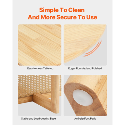 Τραπεζάκι σαλονιού VEVOR Rattan Τραπεζάκι σαλονιού Ξύλινο Στρογγυλό Τραπεζάκι Μονόροφο για Σαλόνι