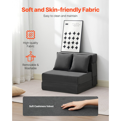 VEVOR Πτυσσόμενος καναπές-κρεβάτι 3 σε 1 Πτυσσόμενος καναπές-κρεβάτι με 2 μαξιλάρια Σκούρο Γκρι Μονό