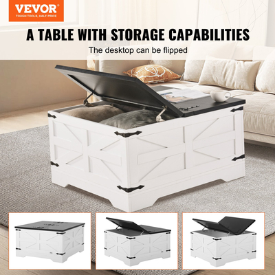 Τραπέζι σαλονιού VEVOR 31,5" Farmhouse Τραπέζι με αρθρωτό τετράγωνο με αποθηκευτικό χώρο γκρι & λευκό