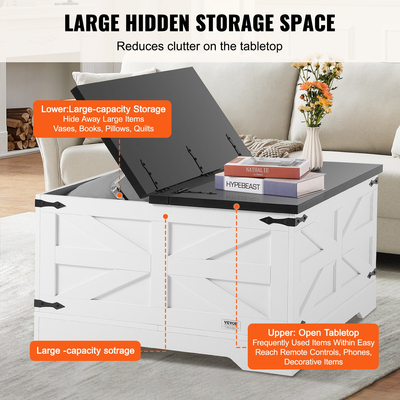 Τραπέζι σαλονιού VEVOR 31,5" Farmhouse Τραπέζι με αρθρωτό τετράγωνο με αποθηκευτικό χώρο γκρι & λευκό