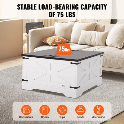 Τραπέζι σαλονιού VEVOR 31,5" Farmhouse Τραπέζι με αρθρωτό τετράγωνο με αποθηκευτικό χώρο γκρι & λευκό