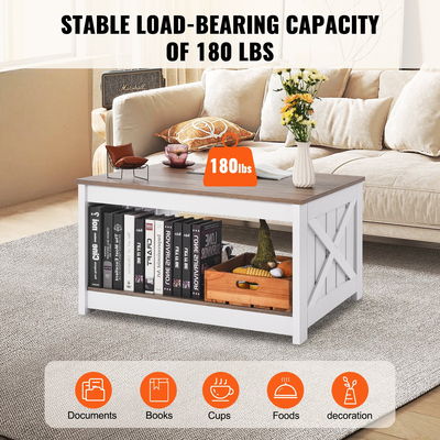 VEVOR 31,5" Τραπέζι σαλονιού Farmhouse Τετράγωνο Τραπέζι με Ανοιχτό Αποθηκευτικό χώρο