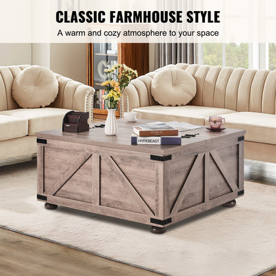 VEVOR 36" Τραπεζάκι σαλονιού Farmhouse Τραπέζι με αρθρωτό τετράγωνο τραπέζι με μπεζ αποθήκευσης