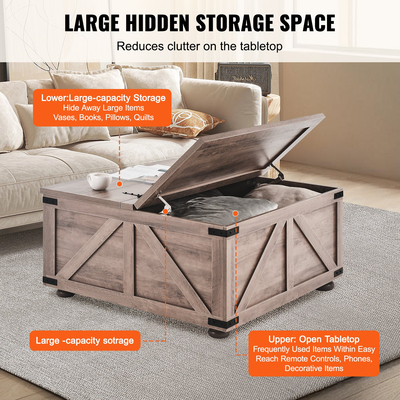 VEVOR 36" Τραπεζάκι σαλονιού Farmhouse Τραπέζι με αρθρωτό τετράγωνο τραπέζι με μπεζ αποθήκευσης