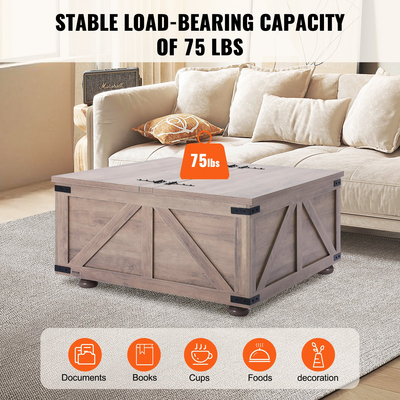 VEVOR 36" Τραπεζάκι σαλονιού Farmhouse Τραπέζι με αρθρωτό τετράγωνο τραπέζι με μπεζ αποθήκευσης