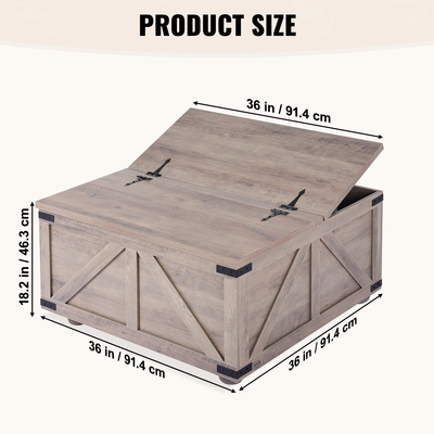 VEVOR 36" Τραπεζάκι σαλονιού Farmhouse Τραπέζι με αρθρωτό τετράγωνο τραπέζι με μπεζ αποθήκευσης