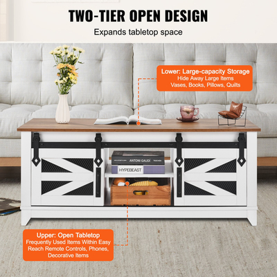 VEVOR 48" Τραπέζι σαλονιού Farmhouse Ορθογώνιο τραπέζι 2 επιπέδων με συρόμενες πόρτες αχυρώνα