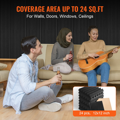 VEVOR Acoustic Foam Panels 24 Pack 12 x 12 x 2 σε κόλλα για οροφή τοίχου
