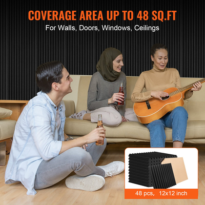 VEVOR Acoustic Foam Panels 48 Pack 12 x 12 x 1 in Adhesive for Wall Cails