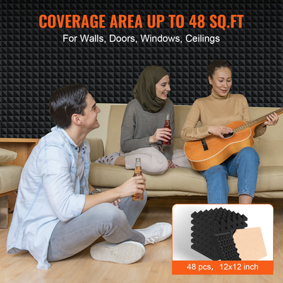 VEVOR Acoustic Foam Panels 48 Pack 12 x 12 x 2 σε κόλλα για οροφή τοίχου