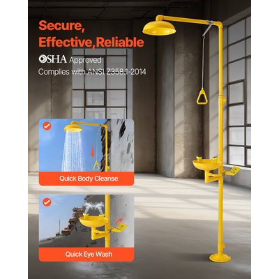 Σταθμός έκπλυσης ματιών VEVOR για ντους έκτακτης ανάγκης Συνδυασμός μονάδας έκπλυσης ματιών εγκεκριμένης από την OSHA