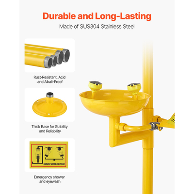 Σταθμός έκπλυσης ματιών VEVOR για ντους έκτακτης ανάγκης Συνδυασμός μονάδας έκπλυσης ματιών εγκεκριμένης από την OSHA