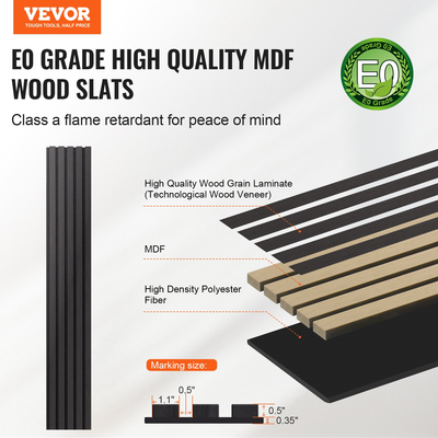 Ακουστικά πάνελ VEVOR Wood Slat 7,9 x 94,5 ιντσών για μοντέρνα διακόσμηση τοίχων Μαύρη δρυς