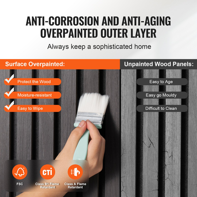 Ακουστικά πάνελ VEVOR Wood Slat 7,9 x 94,5 ιντσών για μοντέρνα διακόσμηση τοίχων Μαύρη δρυς