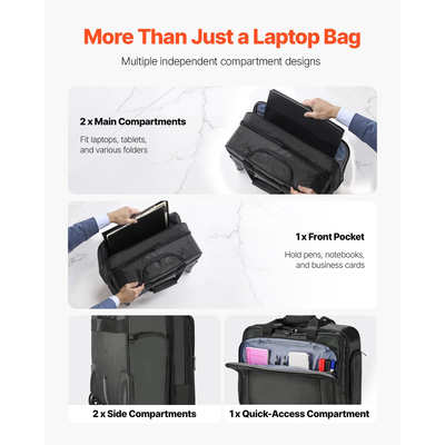 Τσάντα φορητού υπολογιστή VEVOR Rolling Τσάντα υπολογιστή 17,3 ιντσών για γυναίκες και άνδρες Μαύρη