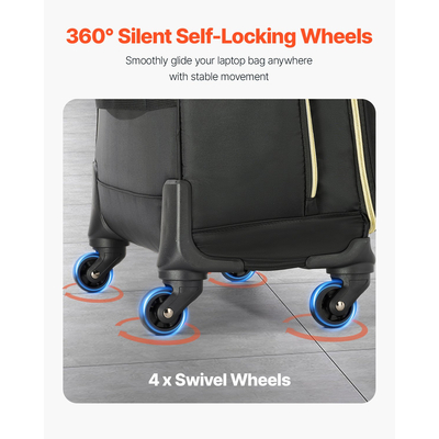 Τσάντα φορητού υπολογιστή VEVOR κυλιόμενη τσάντα υπολογιστή 17,3 ιντσών για άντρες μαύρο χρυσό