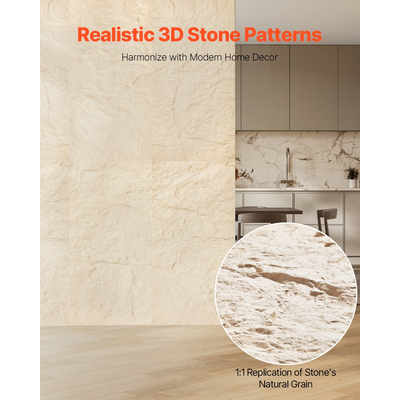 VEVOR 3D πάνελ τοίχου 4 Pack 48x24&#039;&#039; PU Stone-Look 32 τετραγωνικών μέτρων Κάλυψη Stone Yellow