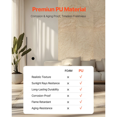 VEVOR 3D πάνελ τοίχου 4 Pack 48x24&#039;&#039; PU Stone-Look 32 τετραγωνικών μέτρων Κάλυψη Stone Yellow