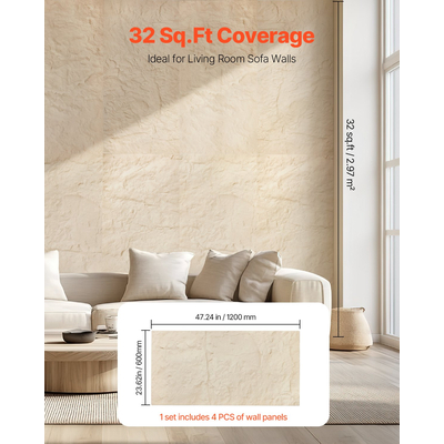 VEVOR 3D πάνελ τοίχου 4 Pack 48x24&#039;&#039; PU Stone-Look 32 τετραγωνικών μέτρων Κάλυψη Stone Yellow