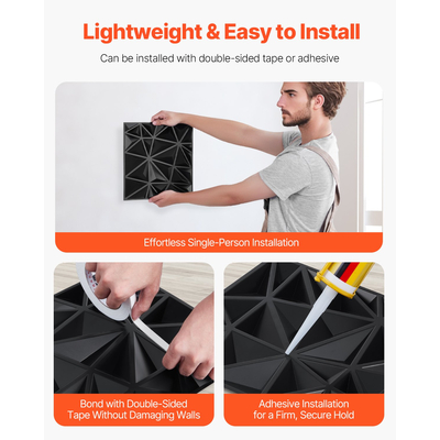 VEVOR 3D πάνελ τοίχου 33-συσκευασία 11,81x11,81&#039;&#039; PVC 32 τετραγωνικών ποδιών με κάλυψη Diamond Black