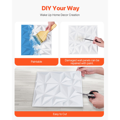 VEVOR 3D πάνελ τοίχου 33-συσκευασία 11,81x11,81&#039;&#039; PVC 32 τετραγωνικών μέτρων με κάλυψη Diamond White