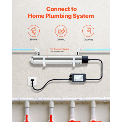 VEVOR 220V 12W UV καθαριστής νερού 1GPM Φίλτρο υπεριώδους καθαριστή νερού