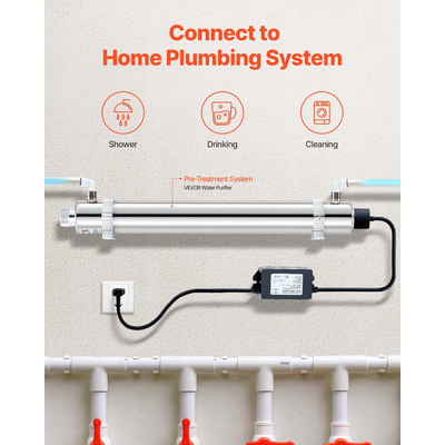 VEVOR 220V 25W UV καθαριστής νερού 6GPM Φίλτρο υπεριώδους καθαριστή νερού