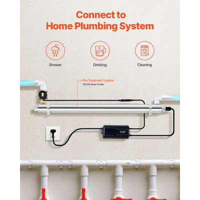 VEVOR 220V 55W UV καθαριστής νερού 12GPM Φίλτρο υπεριώδους καθαριστή νερού