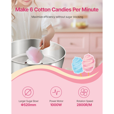 VEVOR Εμπορική Μηχανή για Μαλλί της Βαμβακιού, Μηχανή Ζαχαροπλαστικής 1000W για Πάρτι Κόκκινο