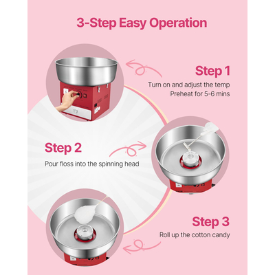 VEVOR Εμπορική Μηχανή για Μαλλί της Βαμβακιού, Μηχανή Ζαχαροπλαστικής 1000W για Πάρτι Κόκκινο