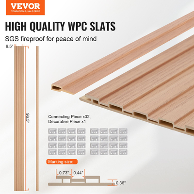 VEVOR Wood Slat Acoustic Panels 8 τμχ 96 x 6 ιντσών WPC για μοντέρνο ξύλο τέφρας τοίχου
