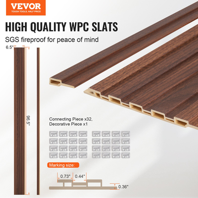 VEVOR Wood Slat Acoustic Panels 8 τμχ 96 x 6 ιντσών WPC για μοντέρνο τοίχο Dark Teak