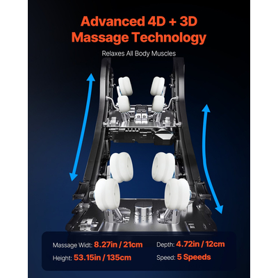 Πολυθρόνα μασάζ VEVOR Ολόσωμη 3D/4D ανακλινόμενη καρέκλα μασάζ με SL-Track και διατάσεις γιόγκα