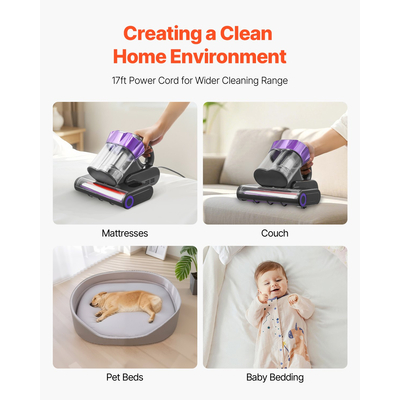 Ηλεκτρική σκούπα στρωμάτων VEVOR με ισχυρό φίλτρο HEPA αναρρόφησης 18Kpa 550W γκρι