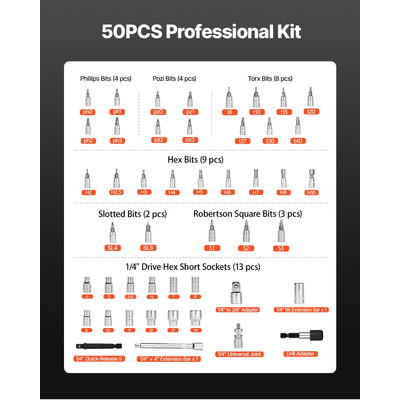 Σετ κλειδιών ροπής VEVOR Click 1/4 ίντσας με κίνηση 20-240 lbf-in/2.3-27.1Nm πορτοκαλί