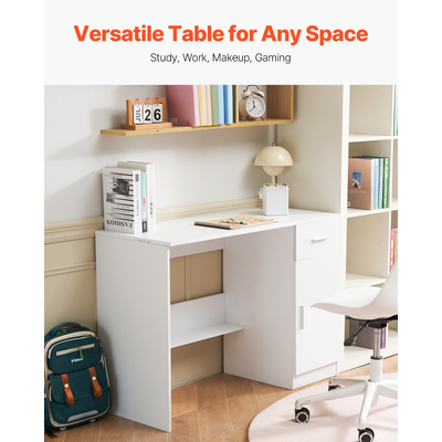 VEVOR Μικρό Γραφείο με Συρτάρι Παιδικό Γραφείο για Υπνοδωμάτιο Ξύλινο Απλό Τραπέζι Μελέτης Λευκό