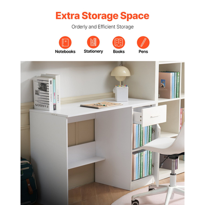 VEVOR Μικρό Γραφείο με Συρτάρι Παιδικό Γραφείο για Υπνοδωμάτιο Ξύλινο Απλό Τραπέζι Μελέτης Λευκό
