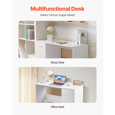 VEVOR Μικρό Γραφείο με Συρτάρι Παιδικό Γραφείο για Υπνοδωμάτιο Ξύλινο Απλό Τραπέζι Μελέτης Λευκό