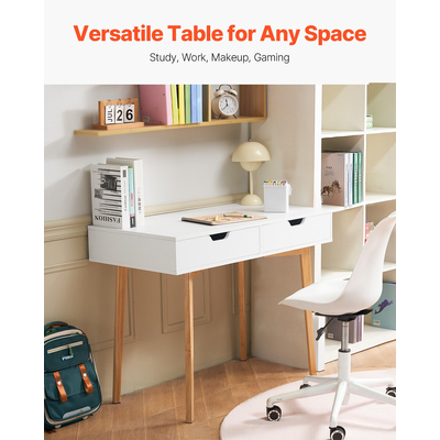 VEVOR Μικρό Γραφείο με Συρτάρι Παιδικό Γραφείο για Υπνοδωμάτιο Ξύλινο Τραπέζι Μελέτης Λευκό+Ξύλο