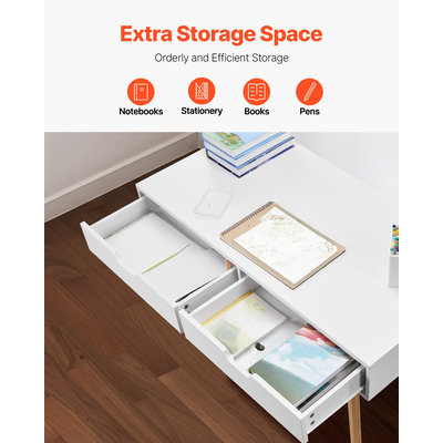 VEVOR Μικρό Γραφείο με Συρτάρι Παιδικό Γραφείο για Υπνοδωμάτιο Ξύλινο Τραπέζι Μελέτης Λευκό+Ξύλο