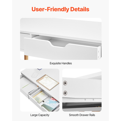 VEVOR Μικρό Γραφείο με Συρτάρι Παιδικό Γραφείο για Υπνοδωμάτιο Ξύλινο Τραπέζι Μελέτης Λευκό+Ξύλο