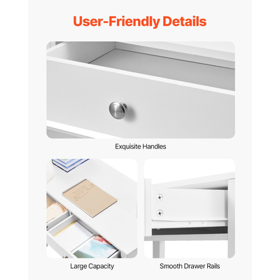 VEVOR Μικρό Γραφείο με Συρτάρια Παιδικό Γραφείο για Υπνοδωμάτιο Απλό Τραπέζι Μελέτης Λευκό