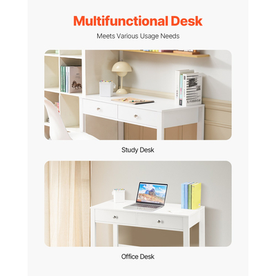 VEVOR Μικρό Γραφείο με Συρτάρια Παιδικό Γραφείο για Υπνοδωμάτιο Απλό Τραπέζι Μελέτης Λευκό