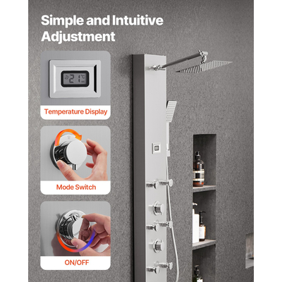 Σύστημα ντους VEVOR με στήλη από ανοξείδωτο χάλυβα, υδρομασάζ με κεφαλή βροχής