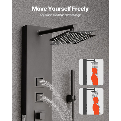 Σύστημα ντους VEVOR με στήλη από ανοξείδωτο χάλυβα, υδρομασάζ με κεφαλή βροχής