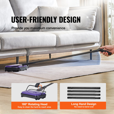 VEVOR Χειροκίνητο Σάρωθρο Δαπέδου Χαλιών 170mm Πλάτος Διαδρομών Σκουπίσματος Μωβ