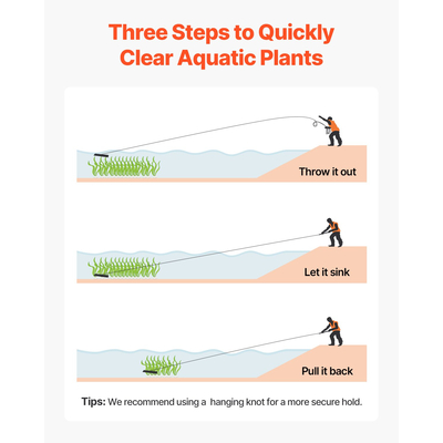 Τσουγκράνα VEVOR 24x8,7 ίντσες για υδρόβια ζιζάνια, διπλής όψης για λίμνη, σχοινί 30 ποδιών