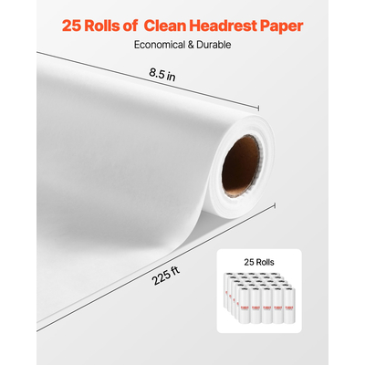 Ρολά χαρτιού VEVOR για προσκέφαλα 25 τεμάχια, λεία, χαρτί ιατρικής εξέτασης μιας χρήσης, 8,5" x 225ft